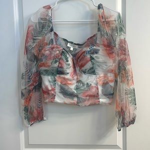 Mesh Floral Plus Size crop top